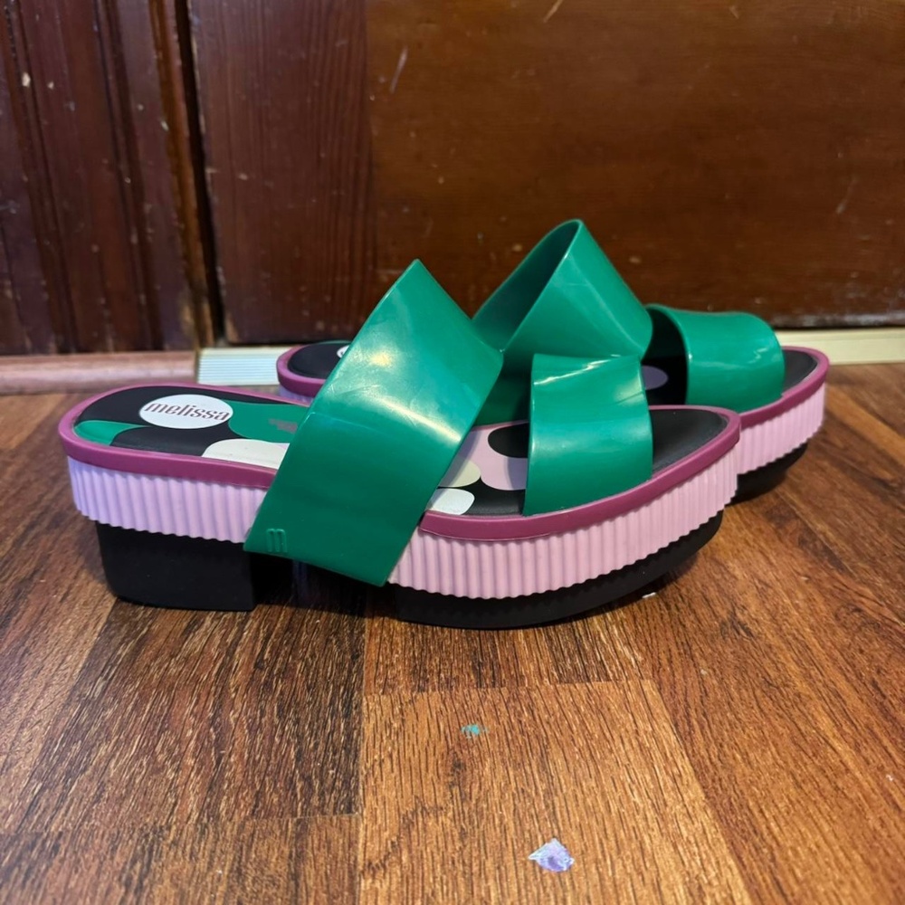 Melissa x Carla Colares green and purple platform sandals